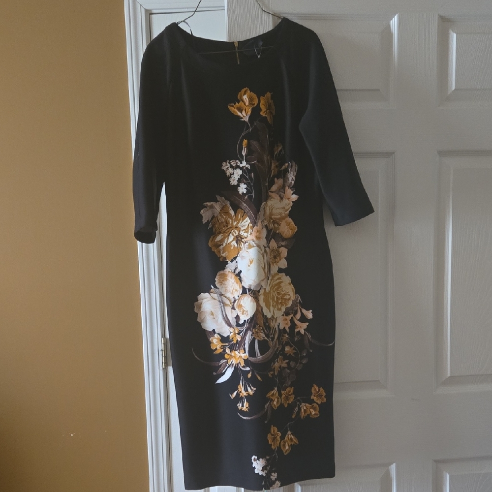 Gabby Skye Black Dress with Floral Design